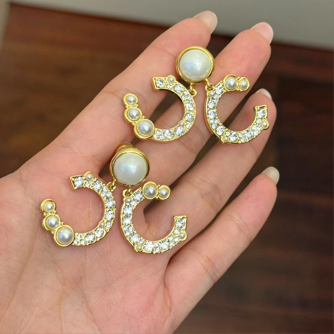 铜合金仿珍珠耳饰 E0510时尚气质百变女神小众镶钻优雅百搭耳环