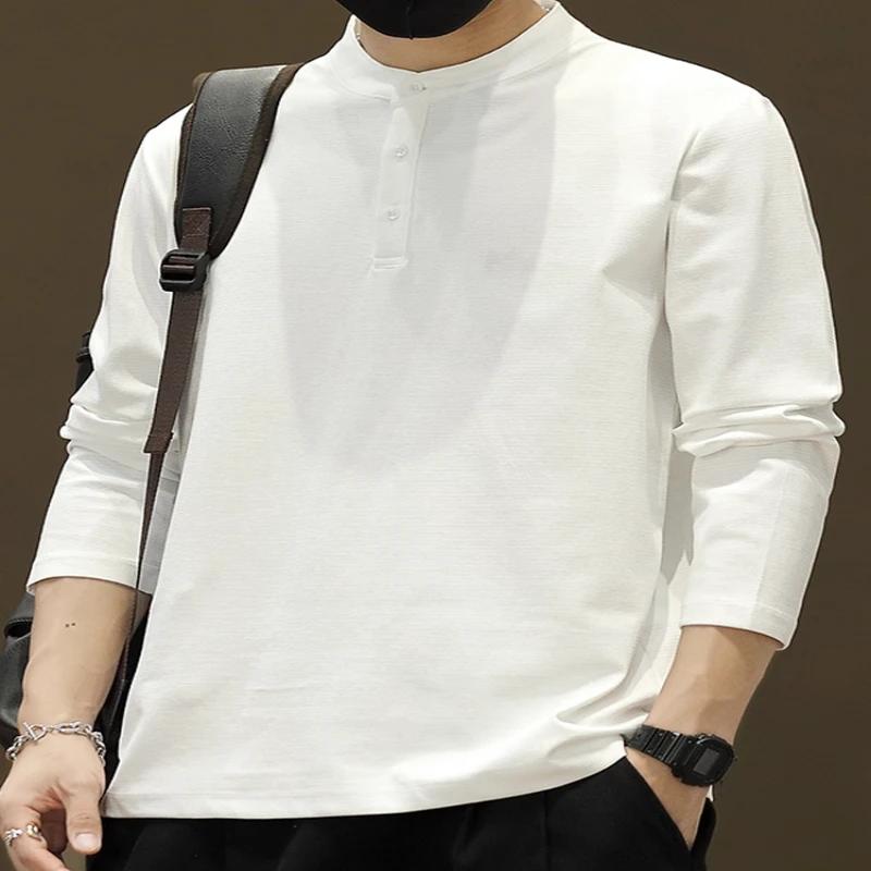 仓石一树复古亨利领长袖t恤男士新款爆款加绒加厚卫衣打底衫潮