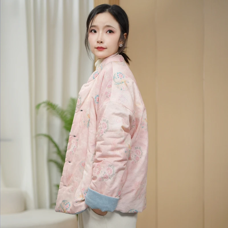 【双面穿有口袋】复古国风立领盘扣棉衣外套女新中式落肩袖长袖棉服