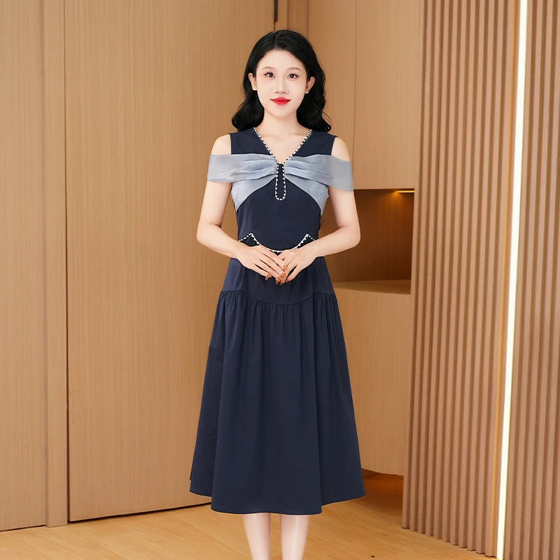 韩系财阀千金INS风轻奢高级感飘带连衣裙26845