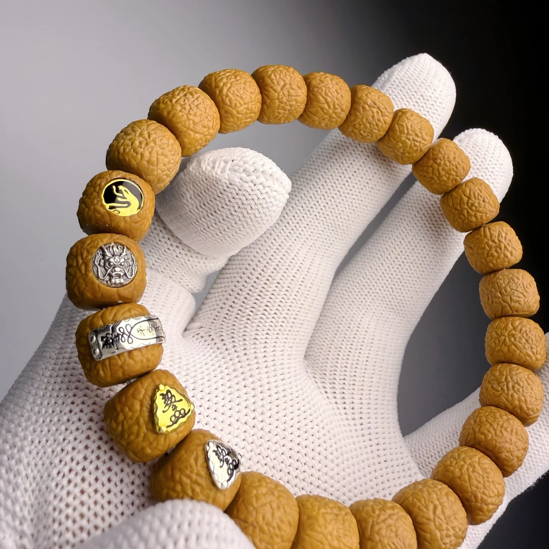 瀚林出品-10mm 道珠老型925纯银满天星五标款手串