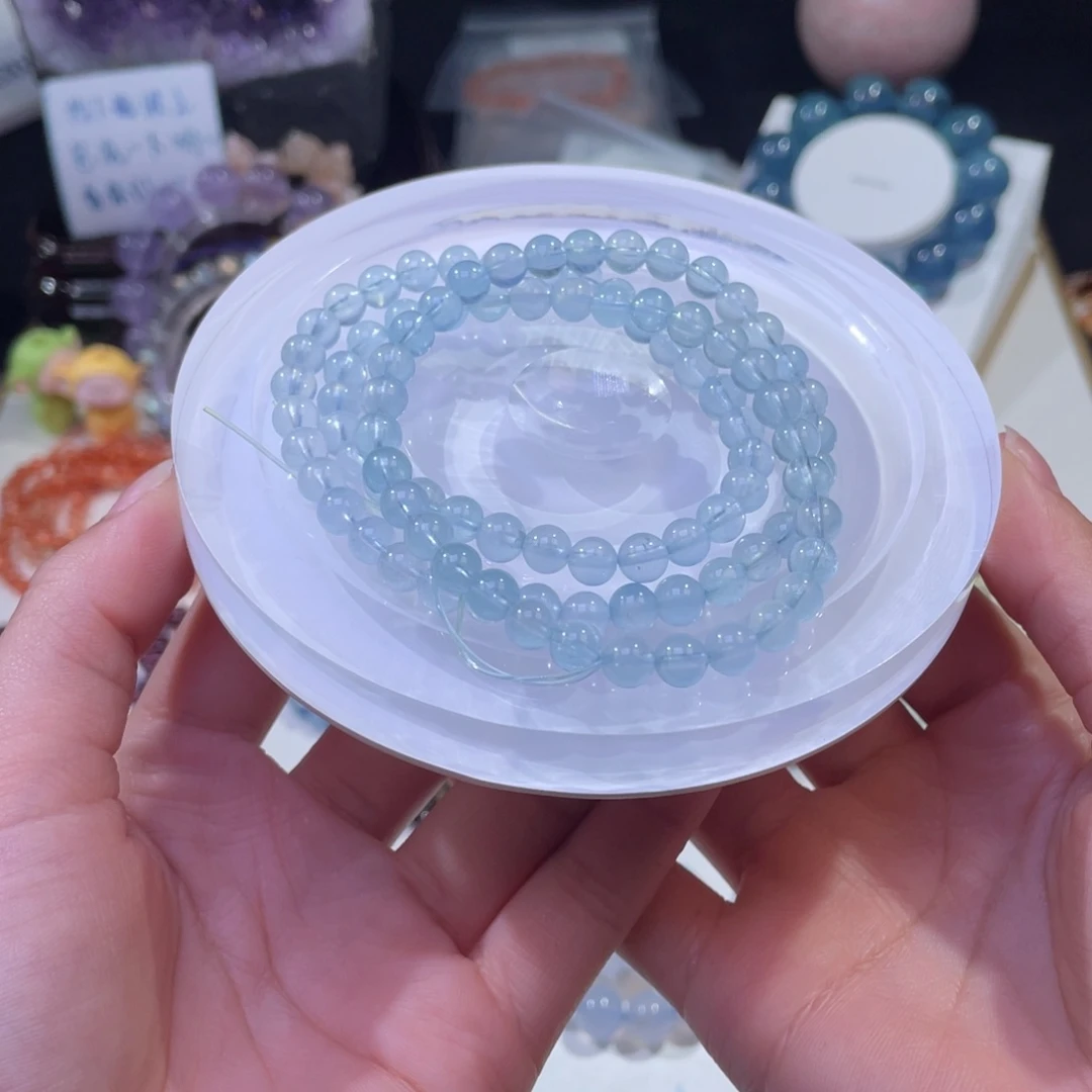 未镶嵌手链水晶冰川蓝海蓝宝三圈6mm