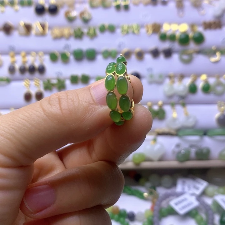 和田玉银S925镶嵌耳饰