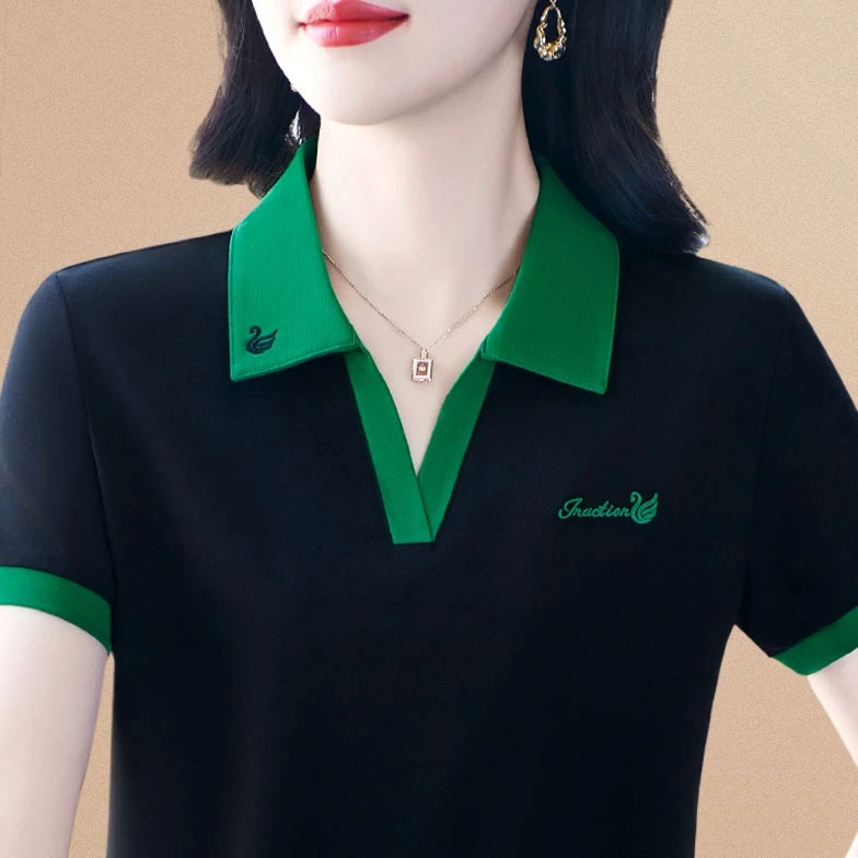 品牌妈妈短袖t恤女夏季新款港风气质上衣减龄运动polo衫百搭恤