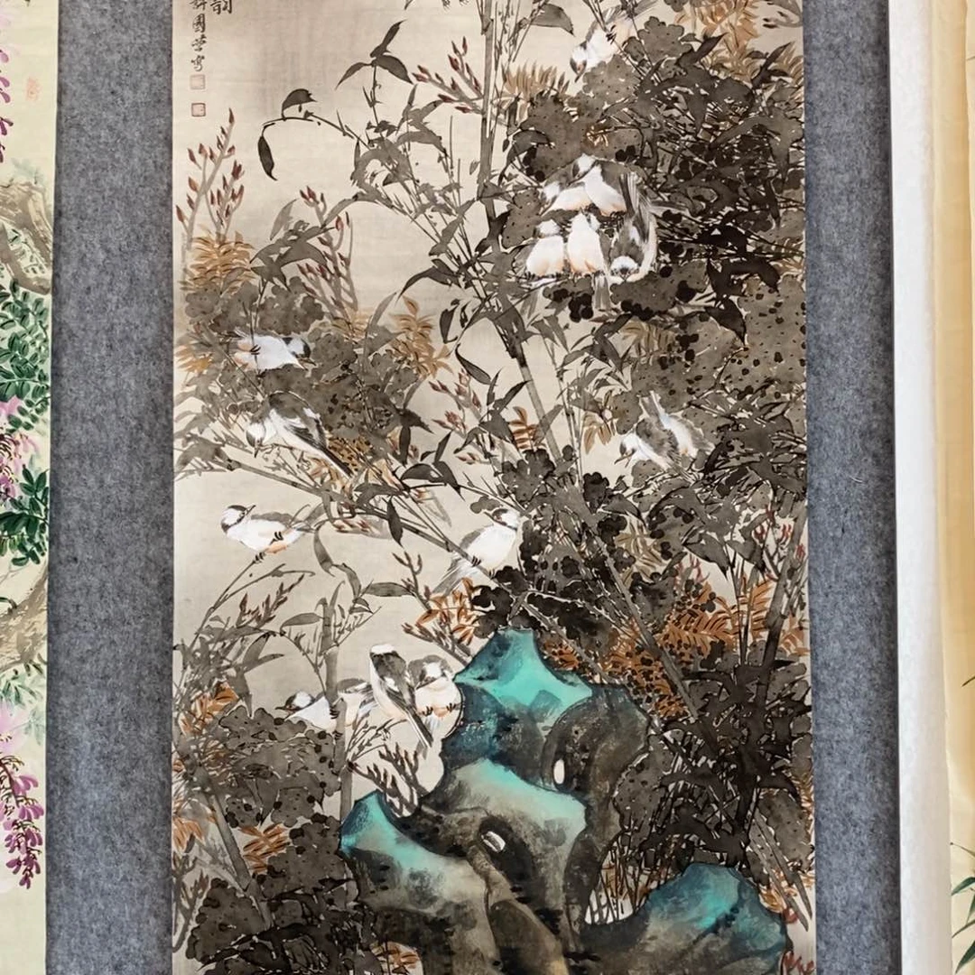 老***汤国画四尺整张花鸟作品
