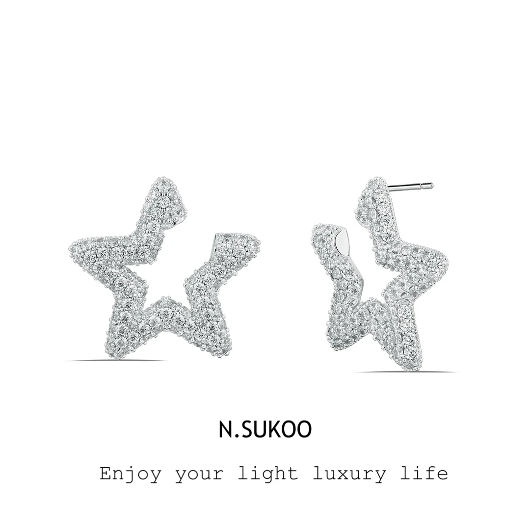 铜合金合成锆石耳饰 E0318气质轻奢时尚露丝个性ins五角星耳环