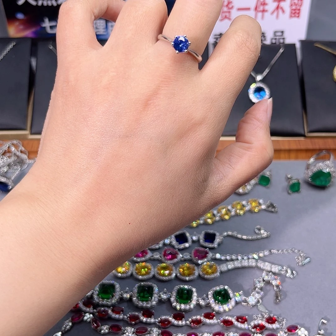 蓝宝石耳饰银S925镶嵌xb42