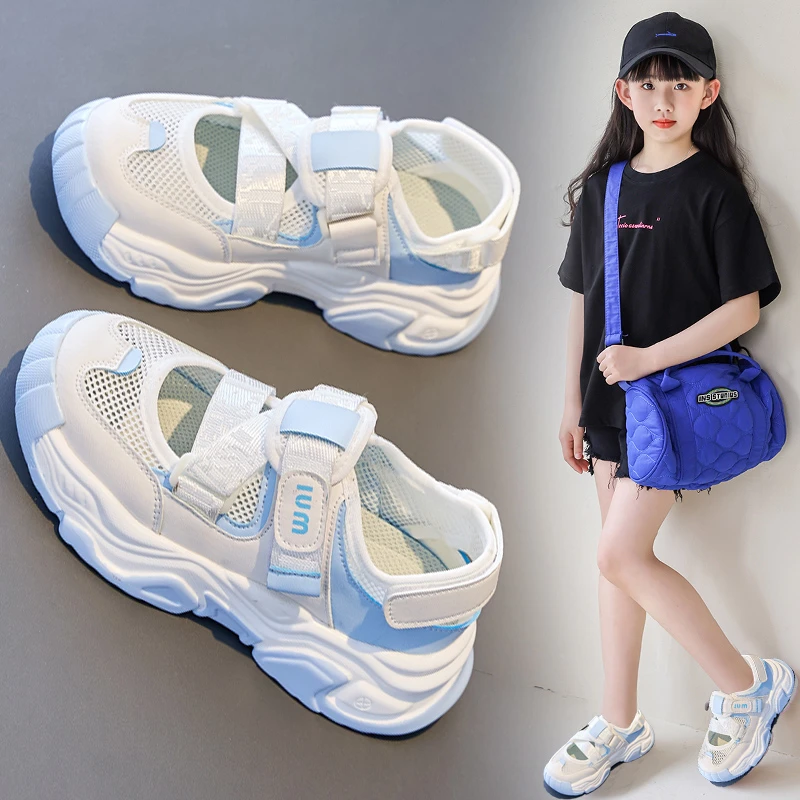 女童包头凉鞋夏款2025新款儿童运动镂空鞋子女孩透气跑步鞋中大童