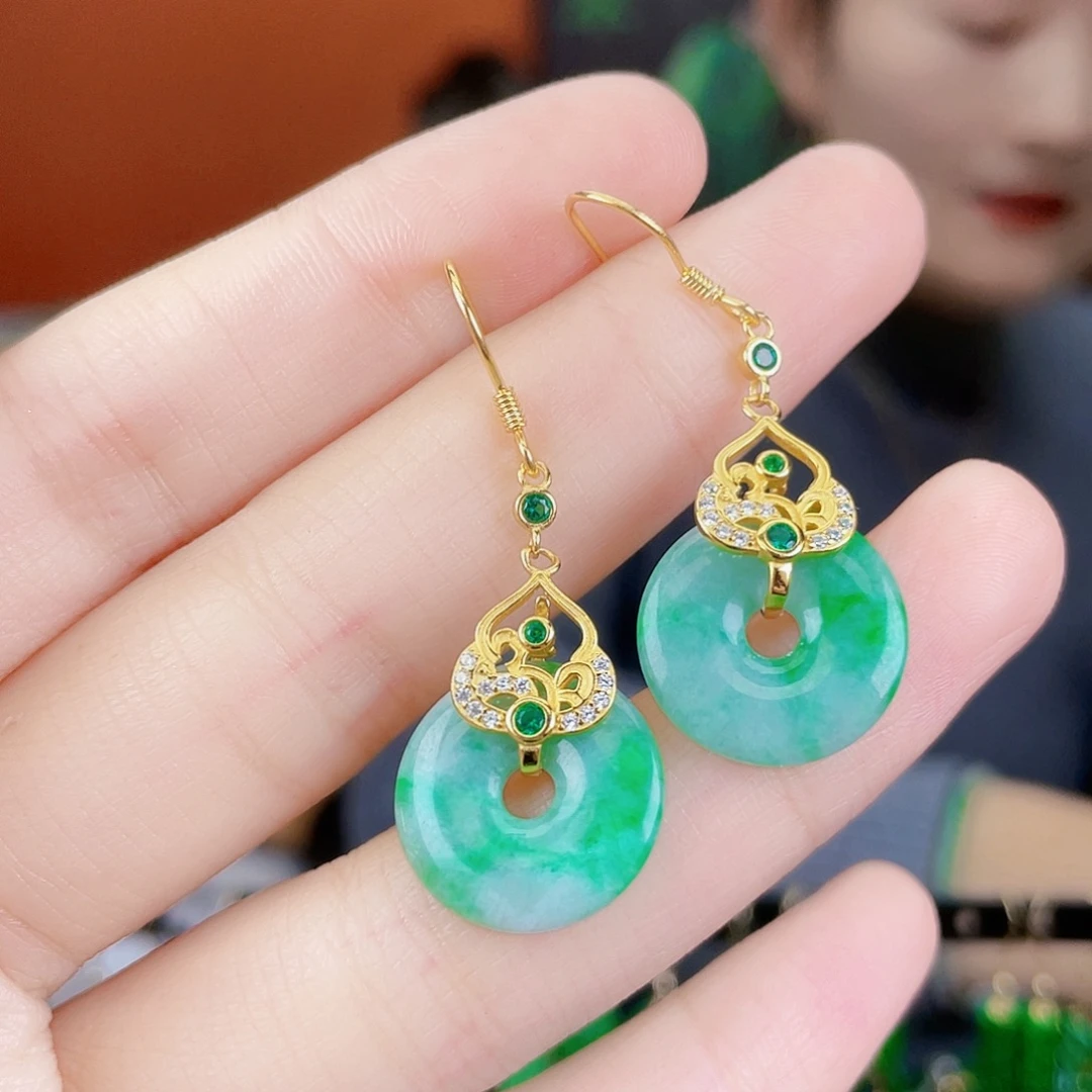 翡翠银S925镶嵌耳饰