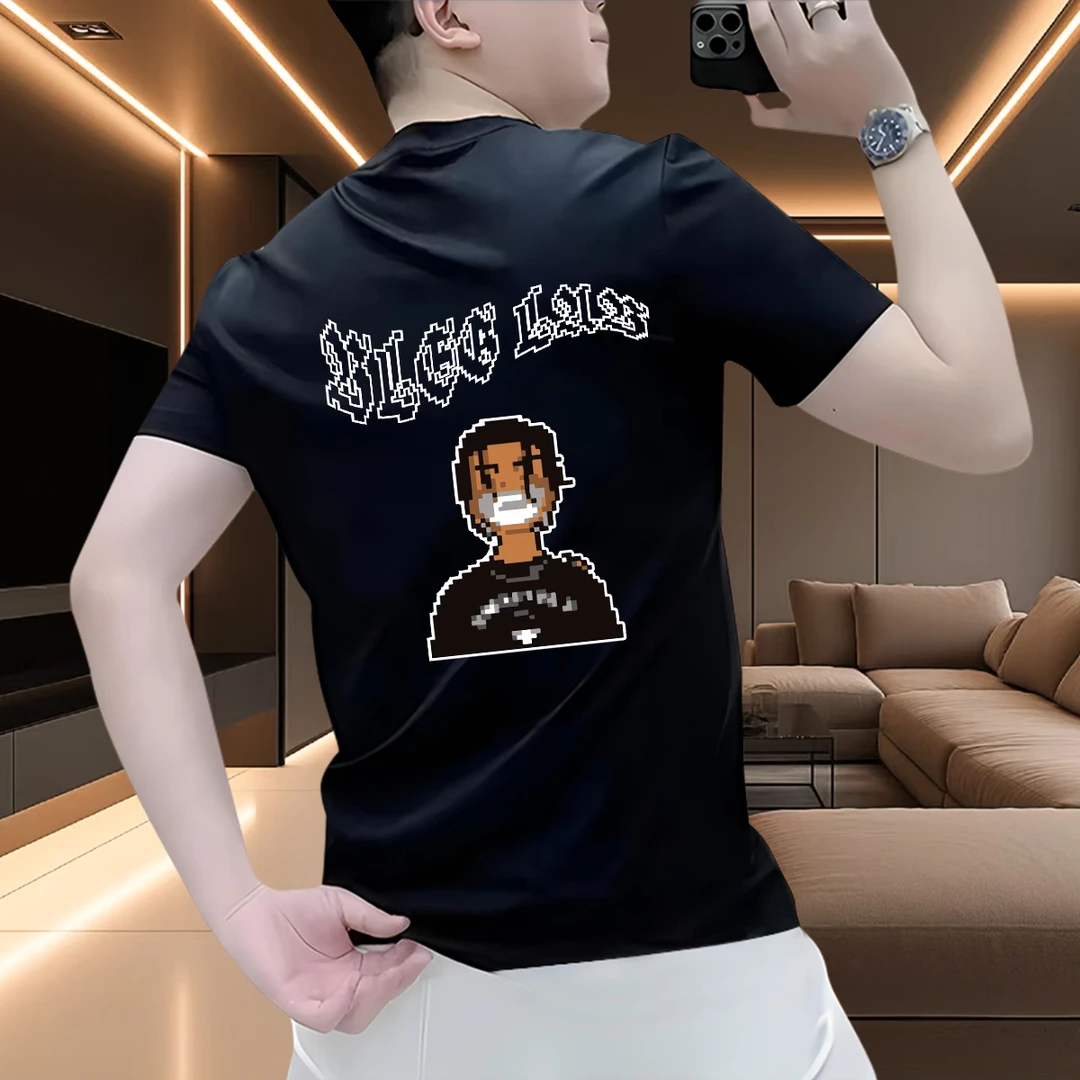 夏季时尚大码印花2025新款设计师男装高级感T恤短袖百搭休闲潮流