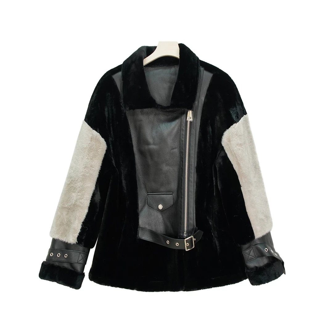 31201时尚黑色年轻高端拼接机车外套