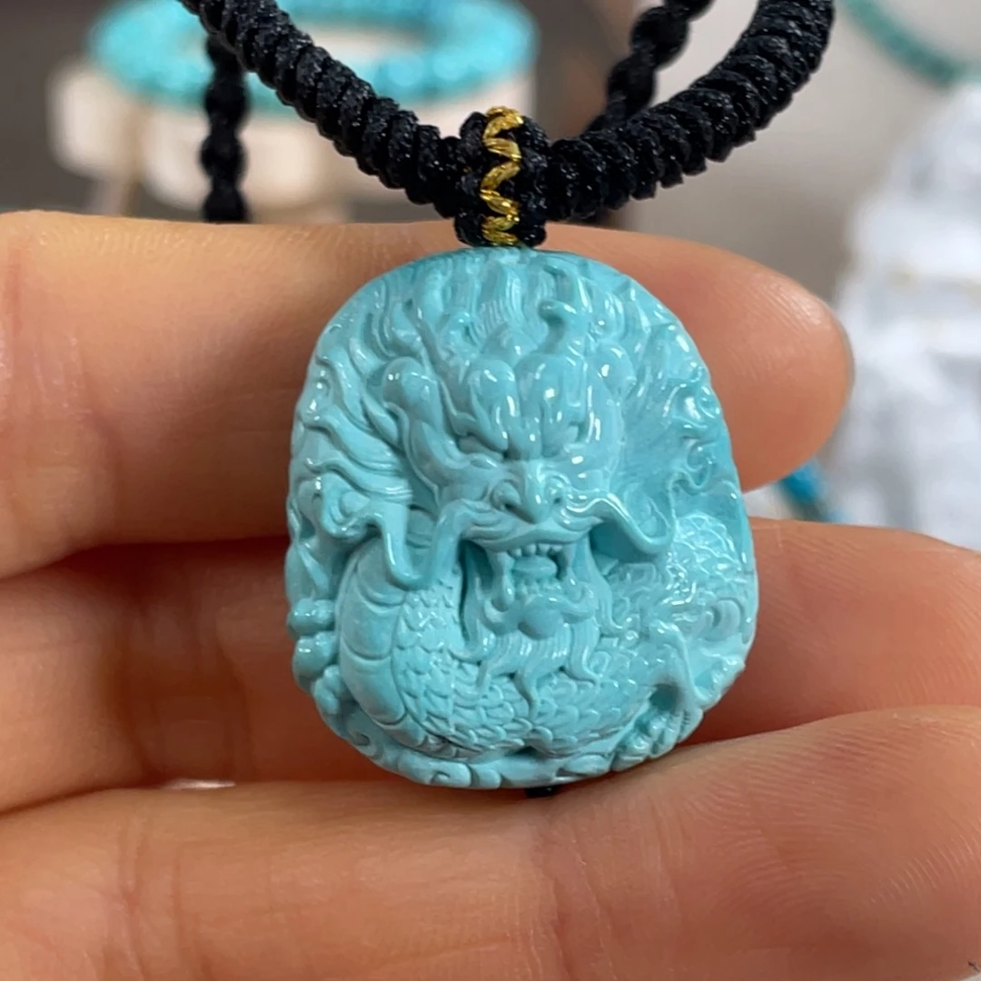 绿松石未镶嵌套链瓷釉级龙吊坠