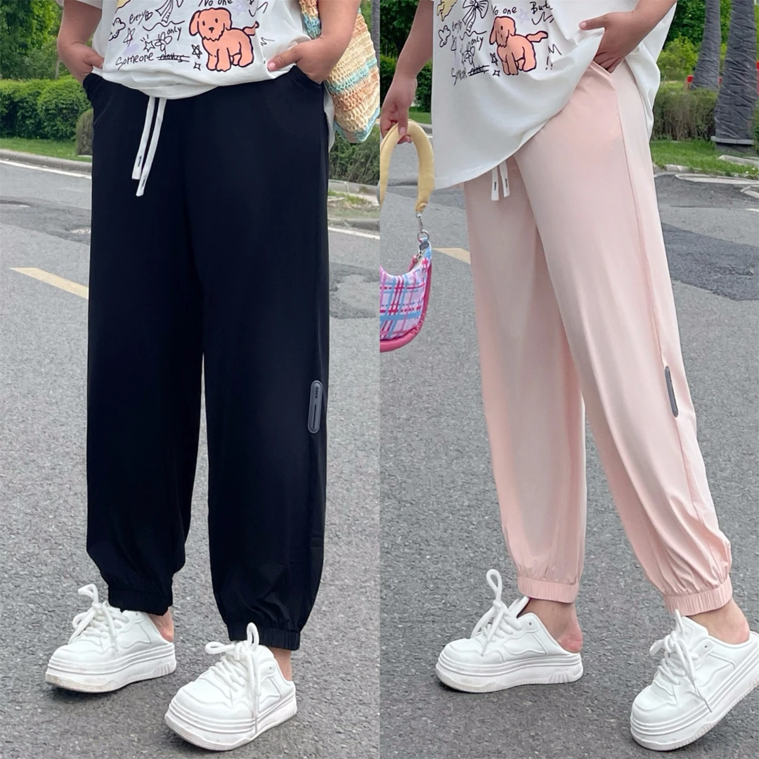 青提晨露 /宽松垂顺冰凉凉冰丝束脚裤14969花契大码200斤胖mm简约