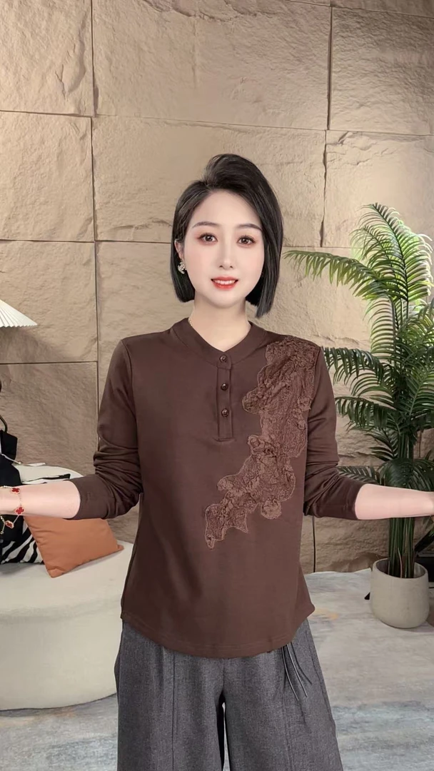 3粒扣定位拼蕾丝春秋装简约纯色收腰衬衫女气质百搭打底上衣衬衣