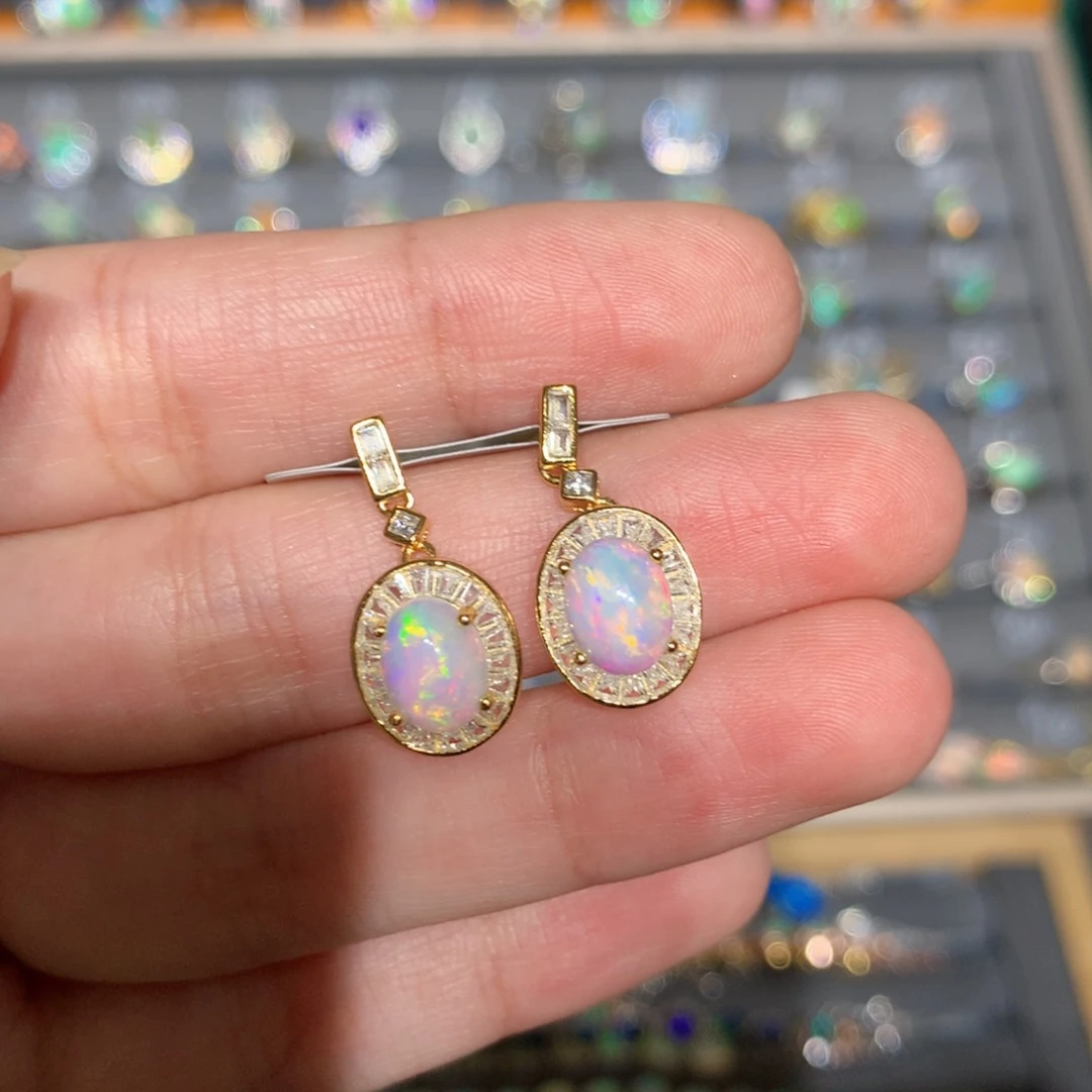 银S925镶嵌欧泊欧泊耳饰y