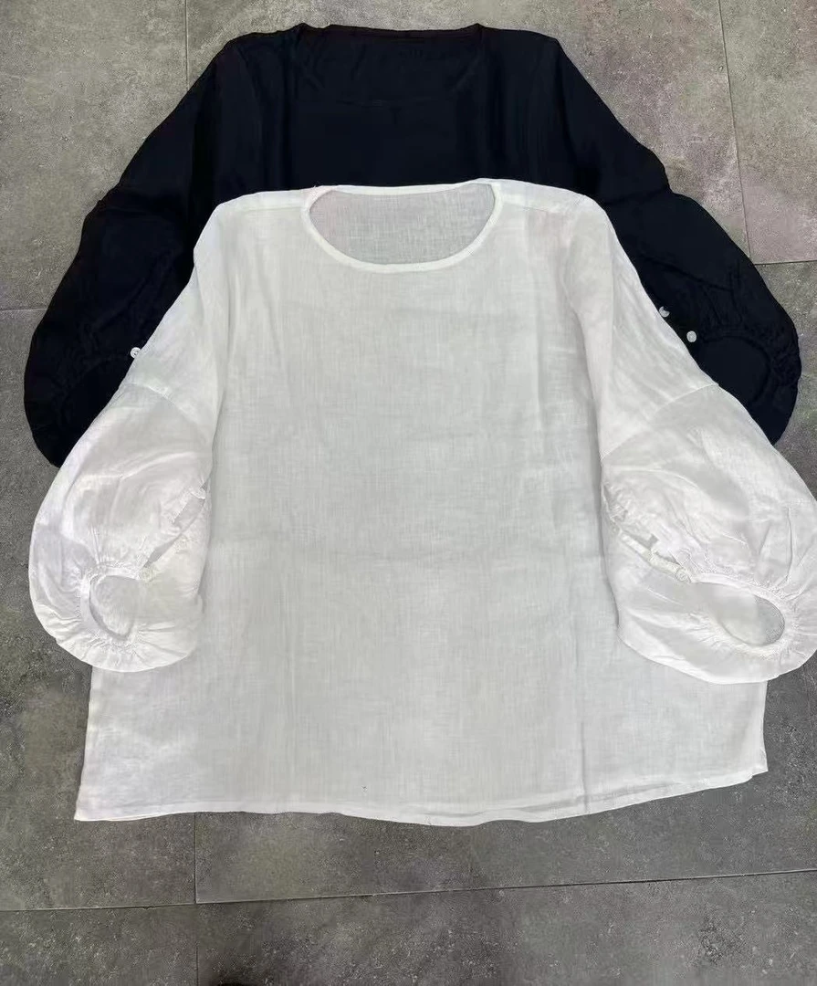 2025年夏季新款汗麻灯笼袖衬衫