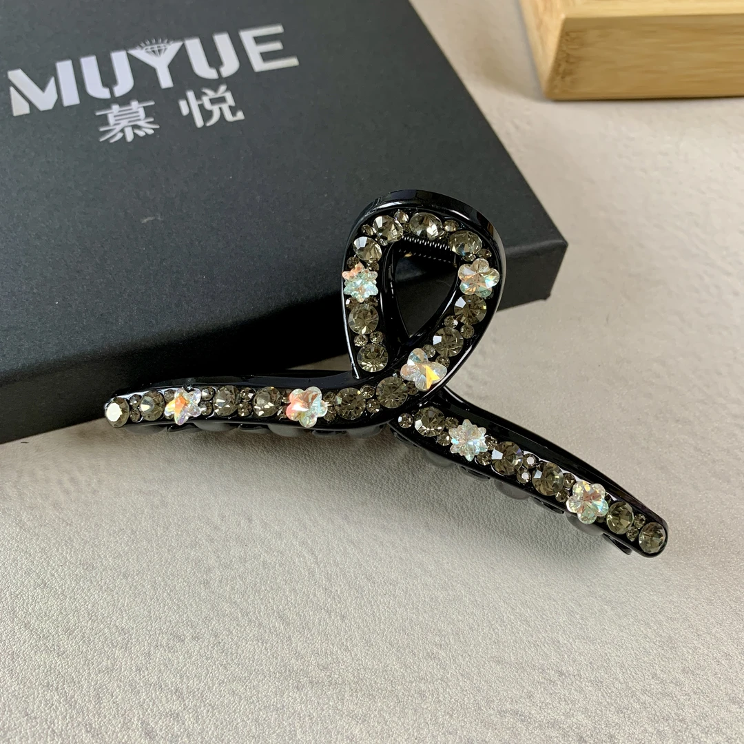 慕悦-【大版飘带】升级专柜正品满钻抓夹11cm盘发夹6200