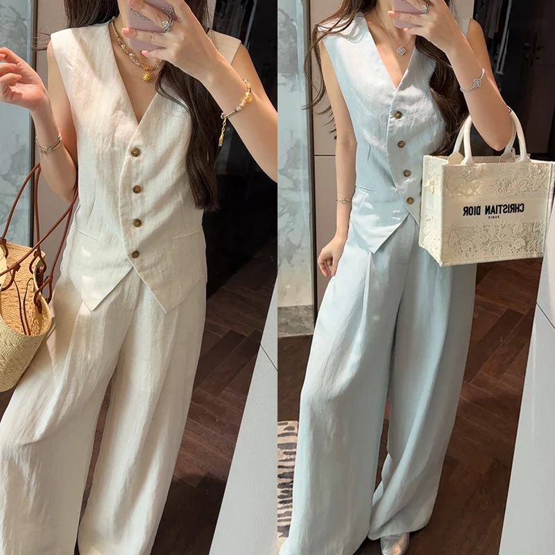 【mimius】喵喵 法式气质高级感老钱松弛V领背心马甲+长裤 G04296