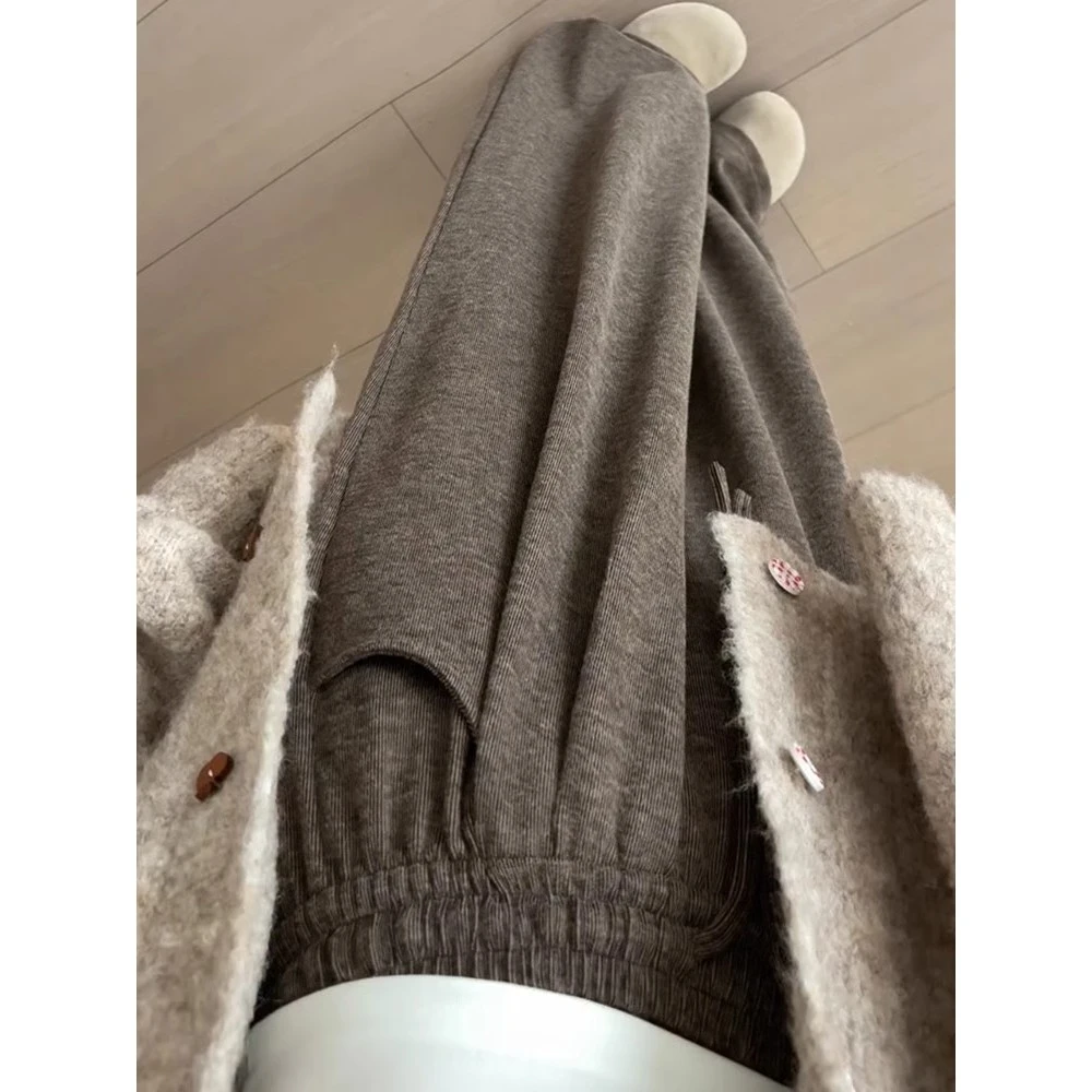 胖MM大码咖色糯米裤子女春夏薄款高腰垂感休闲宽松慵懒软糯阔腿裤