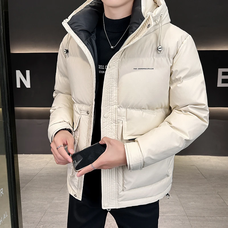 冬季新款潮流加厚保暖纯色连帽夹克休闲百搭情侣外套男