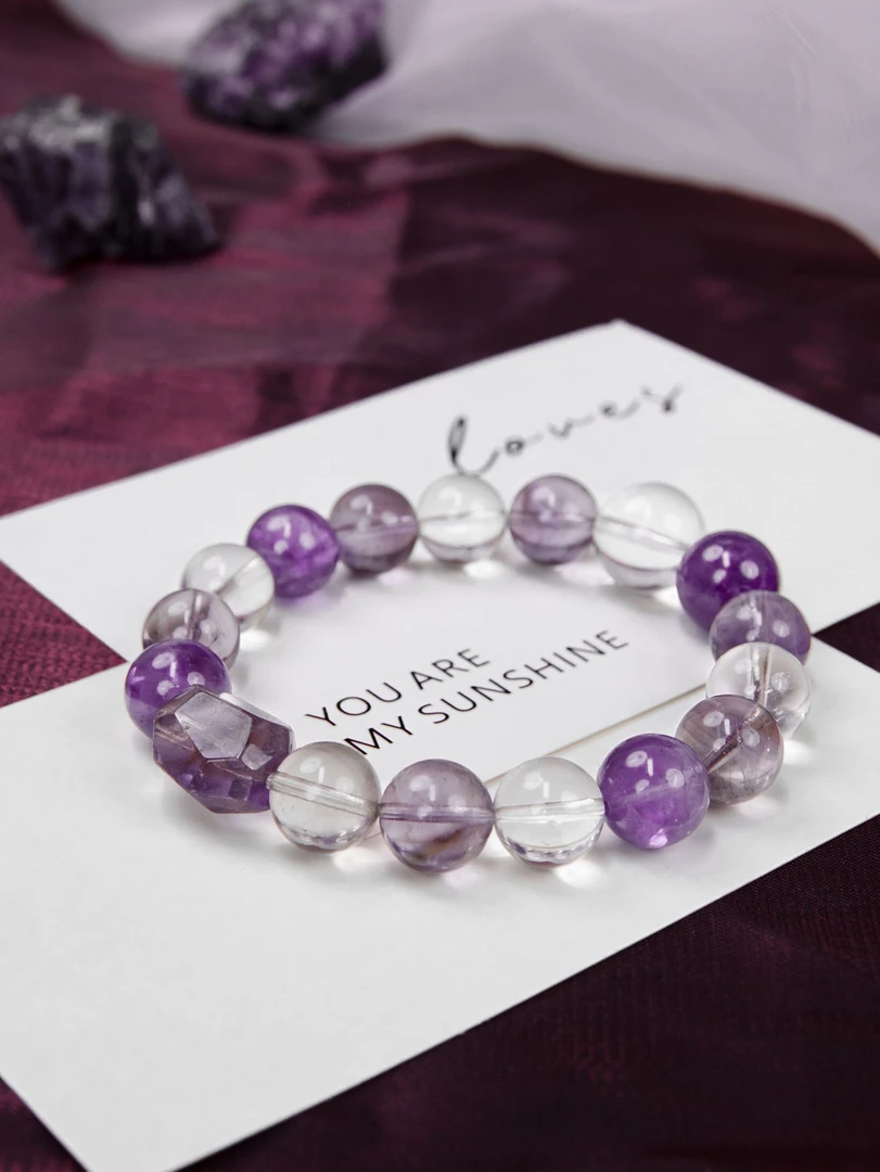 【紫璃】紫水晶+白水晶 颜色微差