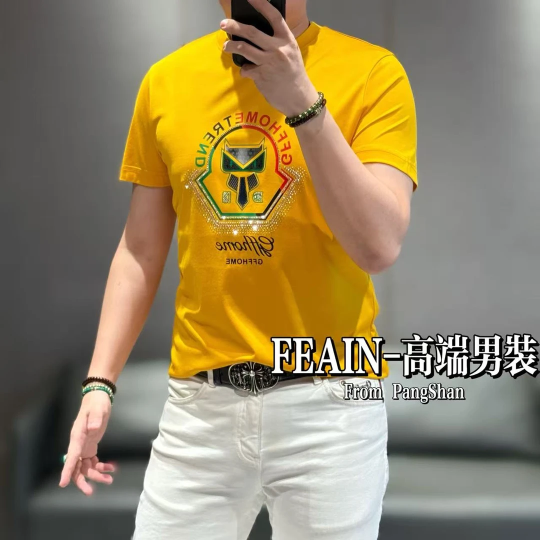 小怪兽激光切割奥钻点缀工艺双丝光男士高端T恤1501