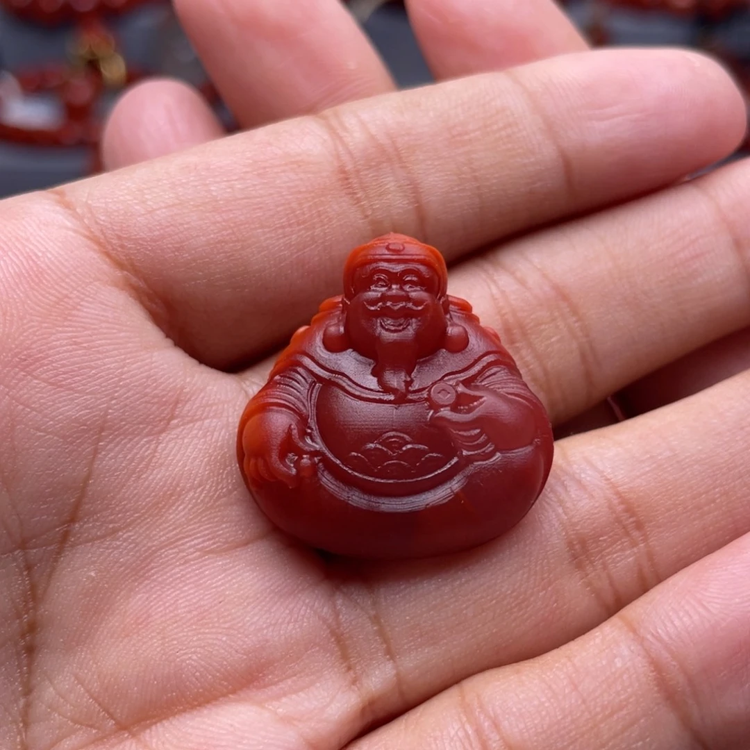 南红玛瑙未镶嵌珠宝奇石财神爷吊坠