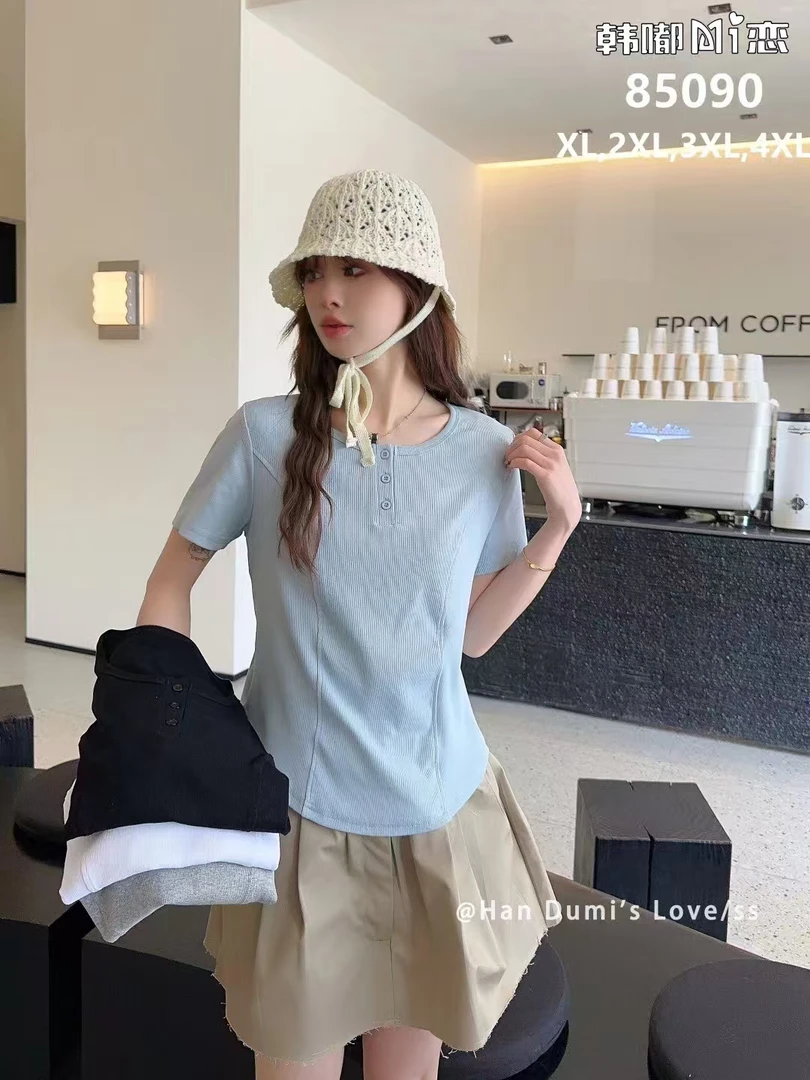 85090新款高品质螺纹棉半袖