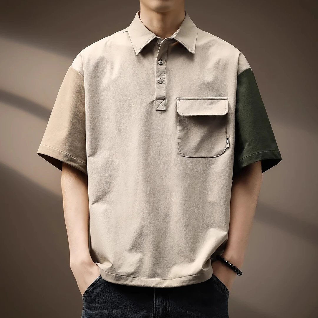 吉普冰丝速干山系户外撞色POLO衫男高端潮牌宽松衬衫翻领短袖T恤