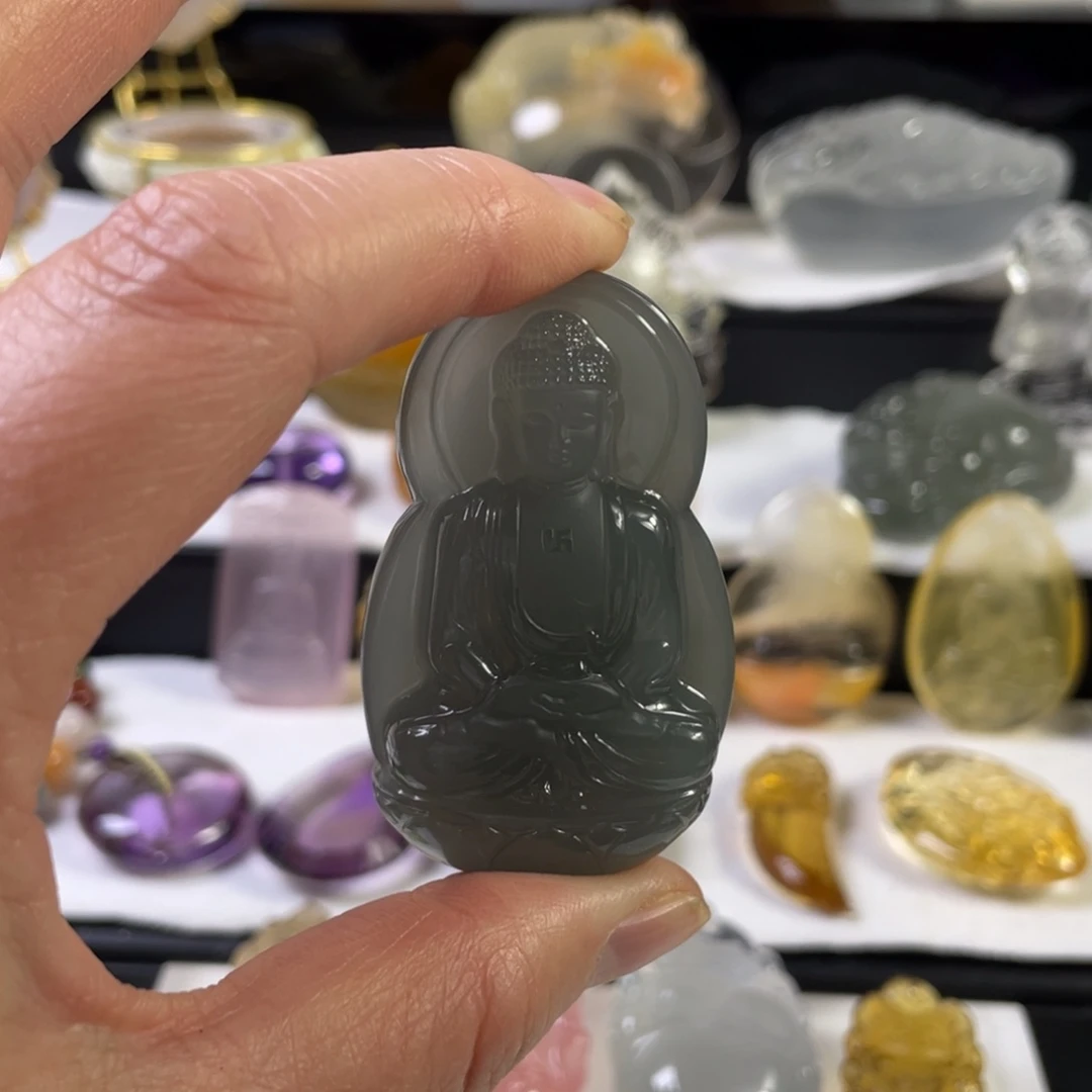 水晶颈饰未镶嵌奇*天然蓝兔毛水晶大日如来吊坠