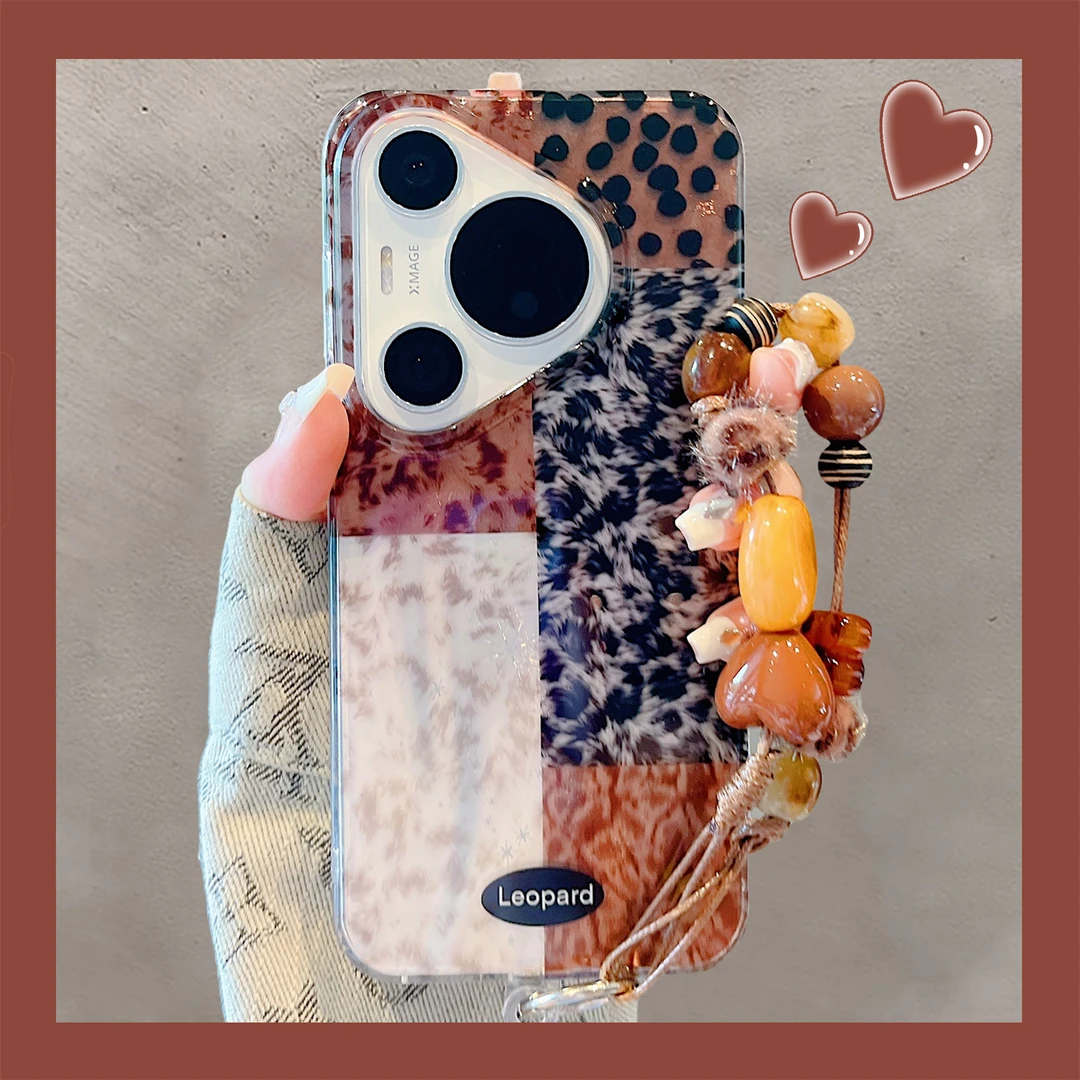 适用华为pura70pro+手机壳日韩ins风创意豹纹拼接pura80pro高级感