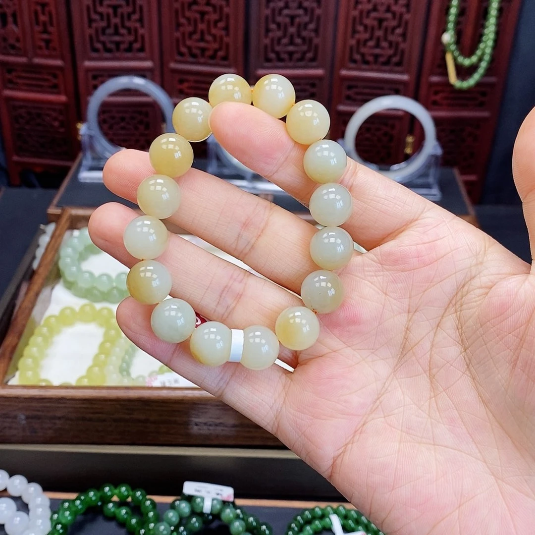 和田玉手串未镶嵌糖白12