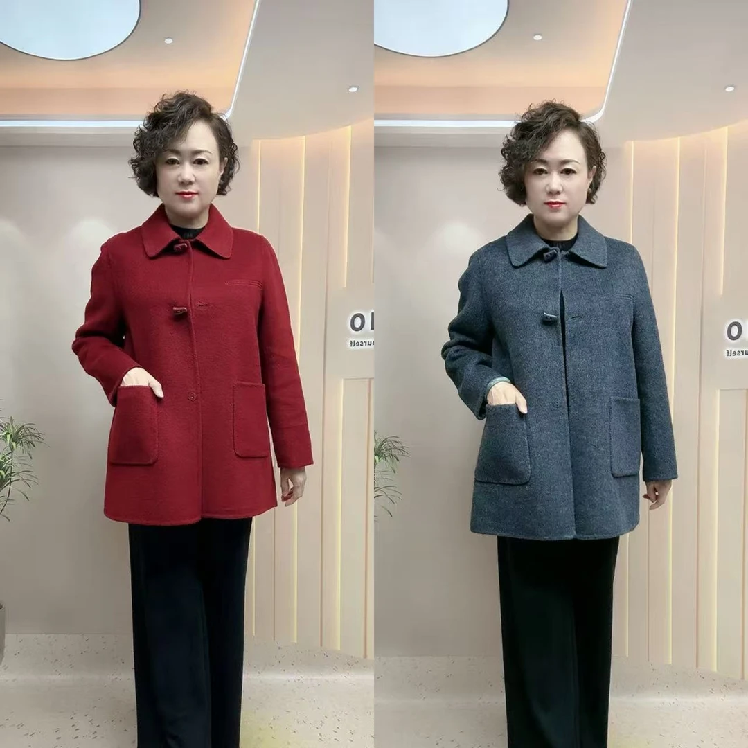 88008#秋冬新款高档双面毛呢大衣