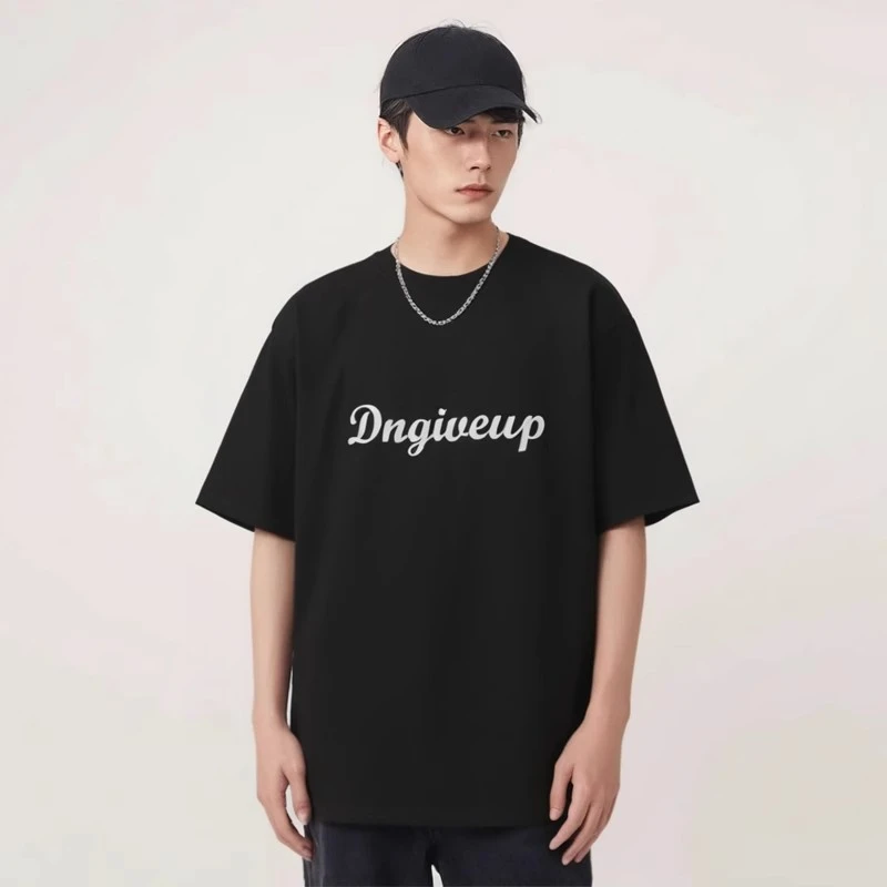 DNGIVEUP重磅纯棉国潮T恤上衣vs字母圆领夏季休闲短袖短袖T恤将军