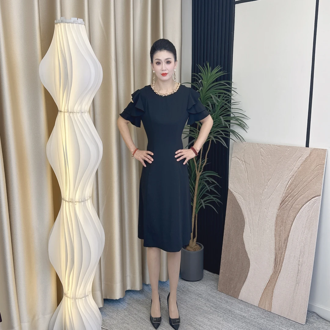 C869-1女装连衣裙显瘦气质轻奢时尚百搭复古收腰名媛显瘦气质