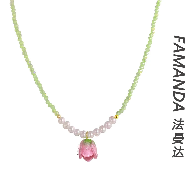 法曼达 铜合金亚克力项链 【玫瑰项链】小众饰品单圈复古女植物花卉