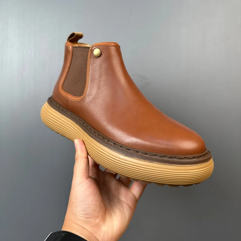 真皮一脚蹬马丁靴男复古中帮手工休闲男潮短靴英伦风高帮男靴