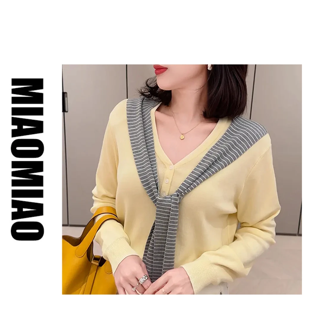 韩系穿搭V领长袖针织衫2025春秋新款叠穿百搭显瘦上衣