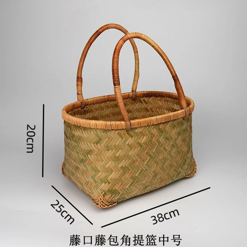 中号藤口藤包角篮长38宽25篮高20厘米竹编买菜篮环保购物篮藤柄
