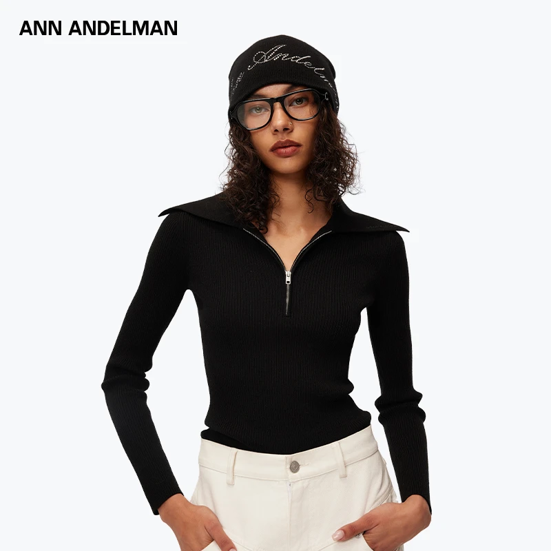 ANN ANDELMAN 25秋冬时尚休闲polo领半开衫毛织
