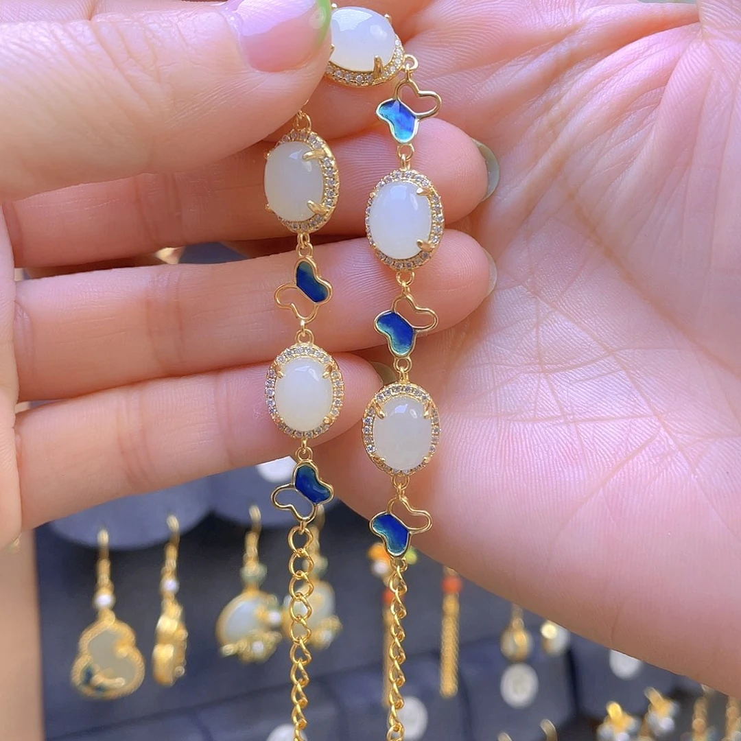 和田玉手链银S925镶嵌