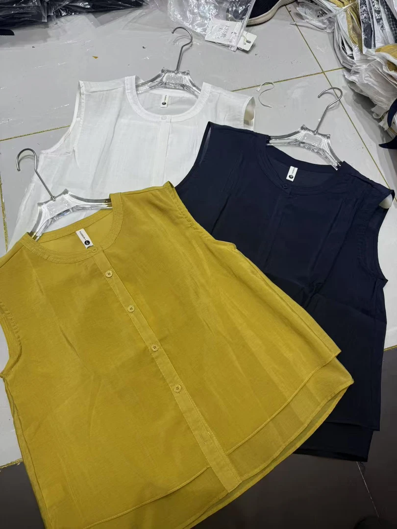 夏季圆领纯色宝盖袖宽松显瘦百搭无袖坎肩小衫上衣