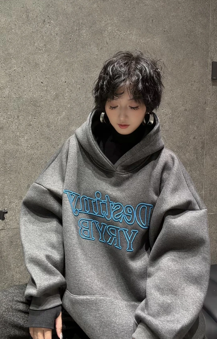 【字母刺绣卫衣】情侣款冬季韩版加绒加厚宽松超大卫衣潮流百搭