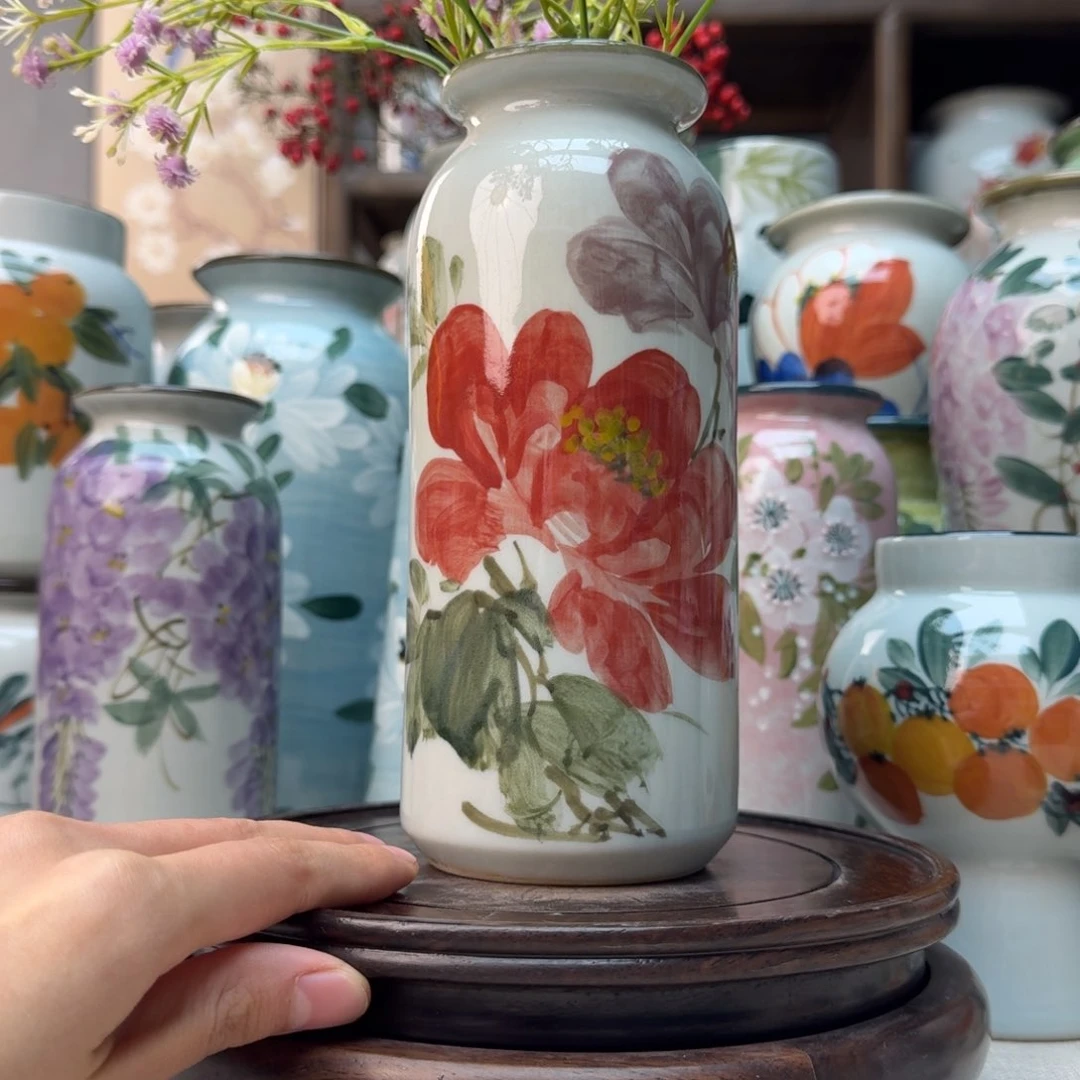 摆件景德镇陶瓷手绘花瓶摆件无孔