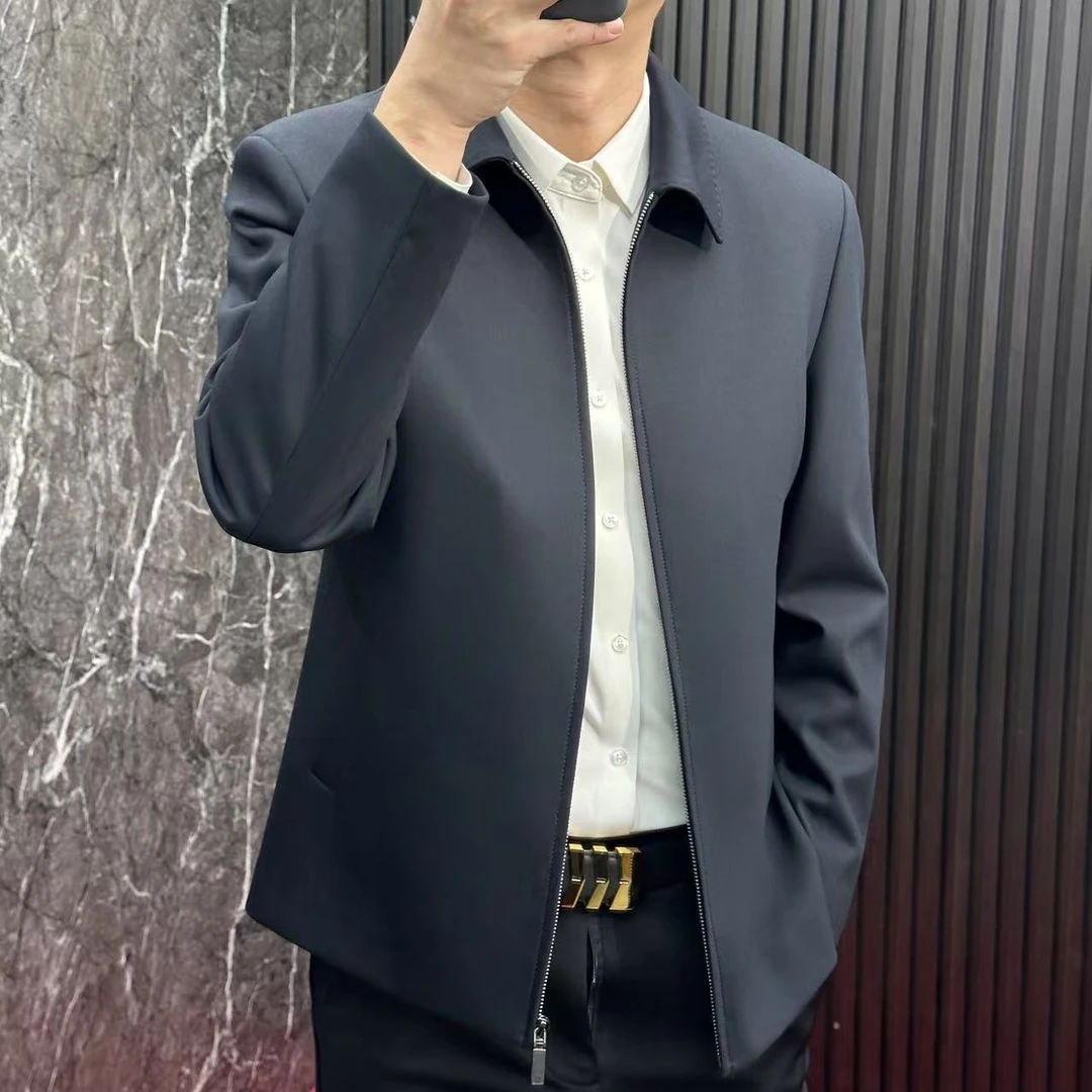 【高端行政翻领夹克免烫抗皱藏青色】商务男士正装秋冬百搭