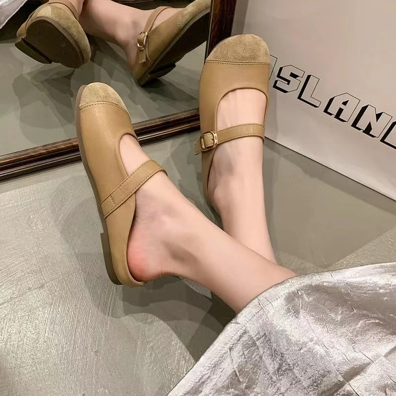 807杏色 小众包头半拖鞋女外穿2025新款夏百搭浅口舒适穆勒鞋凉拖