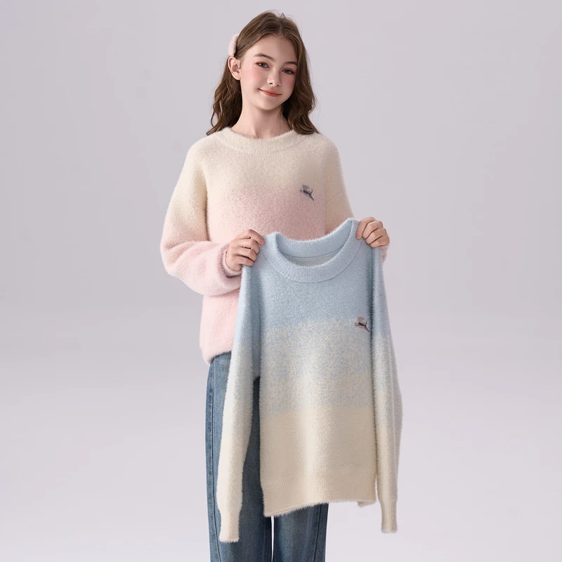 2245女童针织毛衣儿童2025新款爆款秋冬洋气宽松韩版撞色甜美上衣