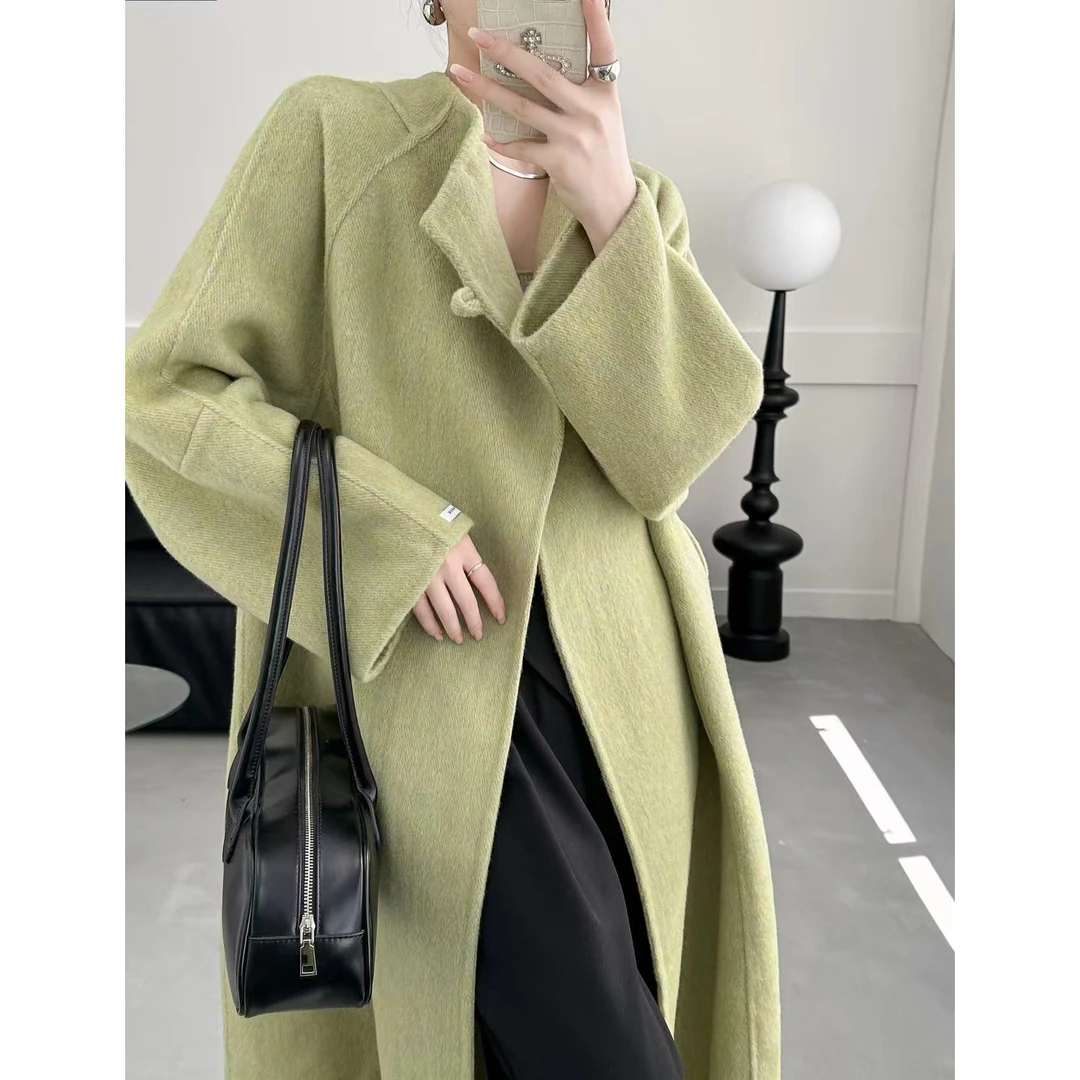 25028时尚百搭加厚保暖中长款双面羊毛大衣女2025秋冬新款外套