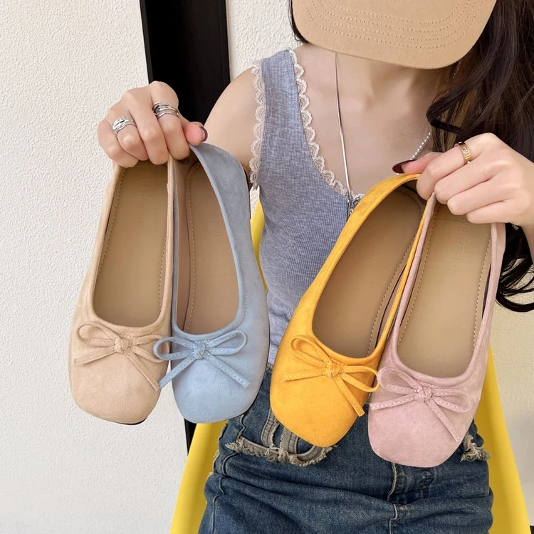 【按编码下单】。蝴蝶结浅口韩版平底单鞋女方口鞋软底百搭傣族风格