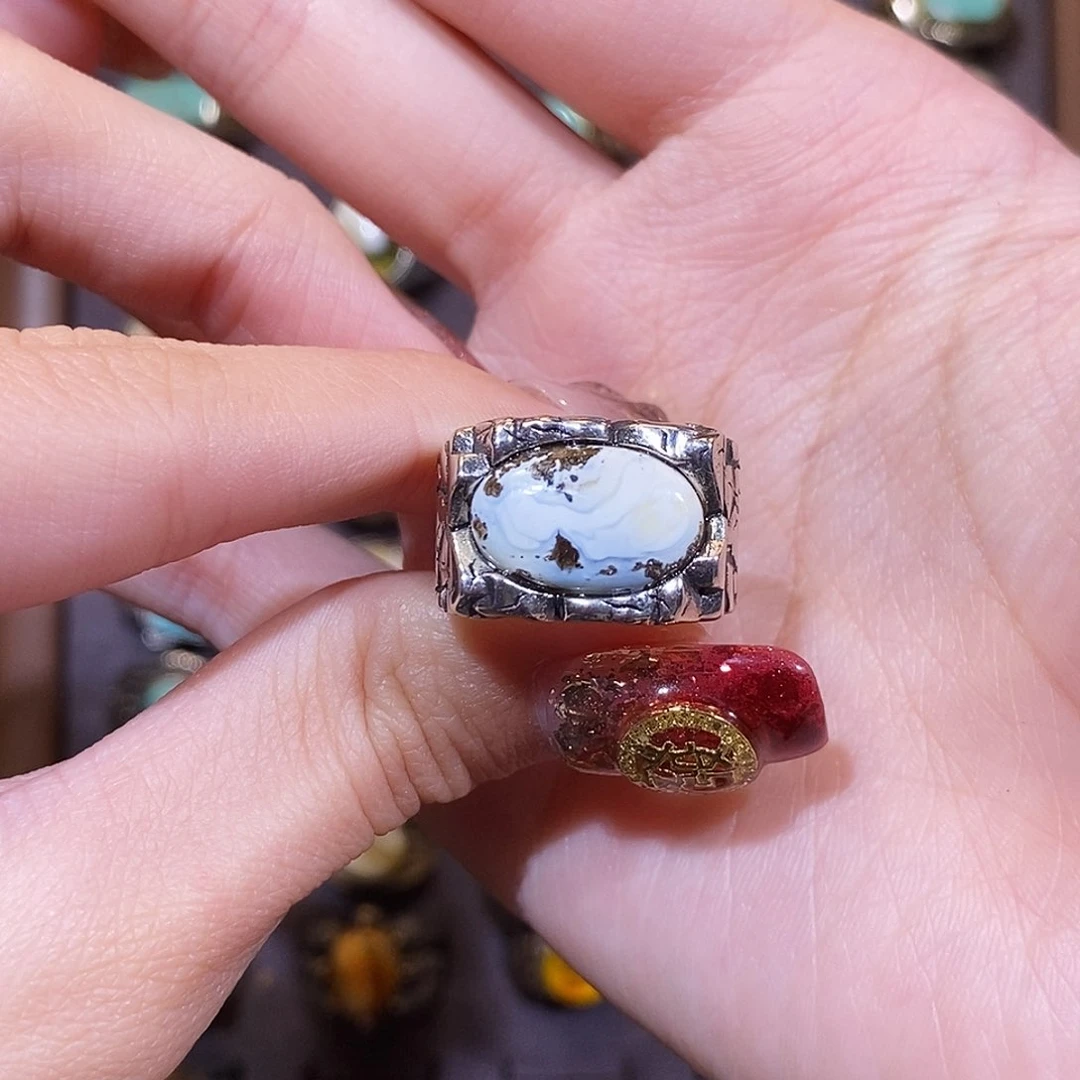 琥珀戒指银S925镶嵌汤*小戒指